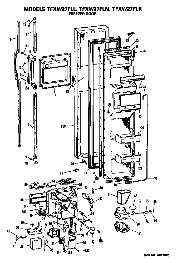 GE TFXW27FLN freezer door diagram