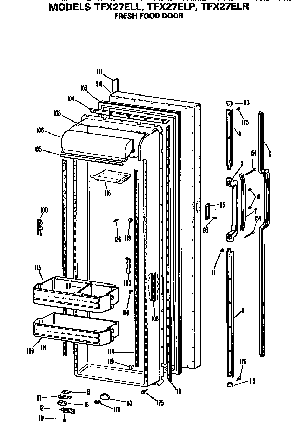 GE TFX27ELR fresh food door diagram