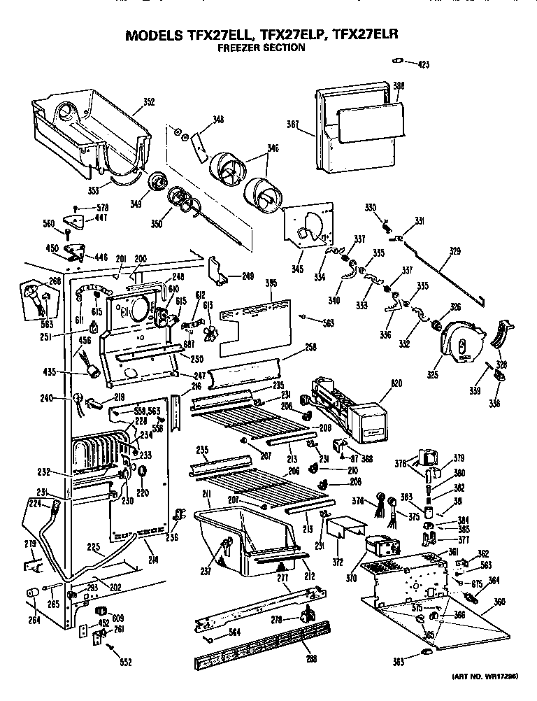 GE TFX27ELR freezer section diagram