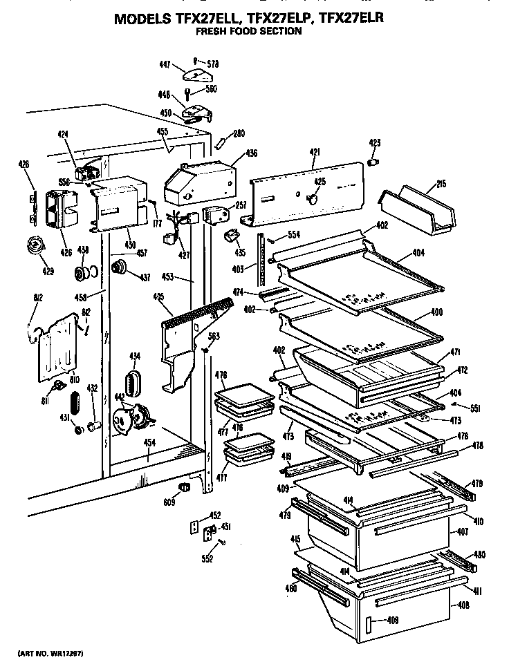 GE TFX27ELR fresh food section diagram