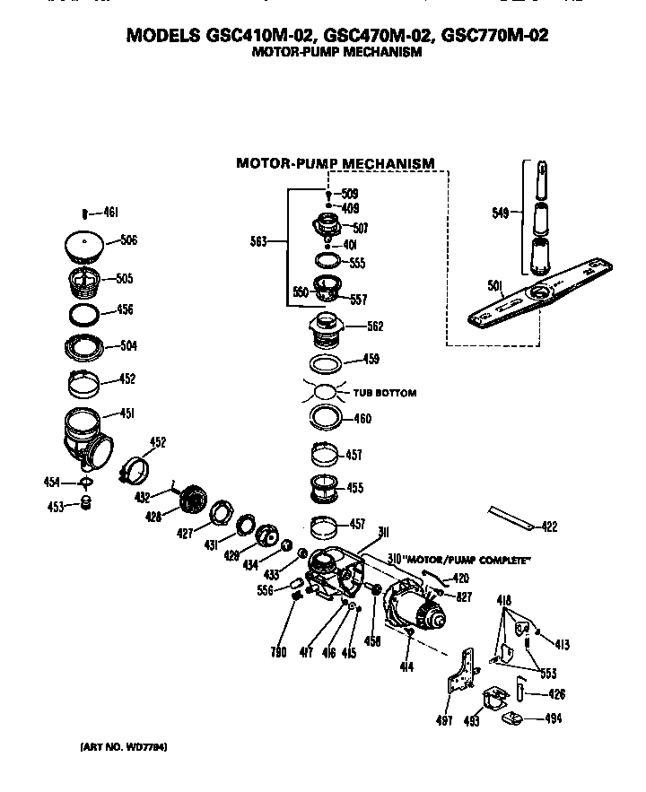 GE GSC470M-02 motor/pump diagram