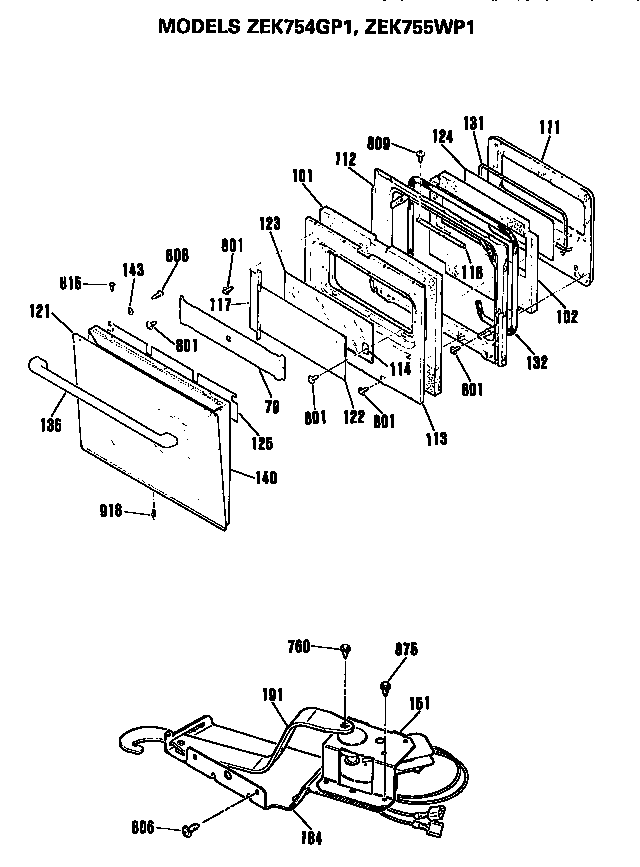 GE ZEK755WP1 door diagram