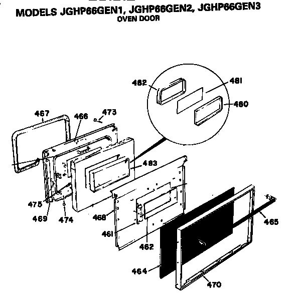 GE JGHP66GEN2 oven door diagram