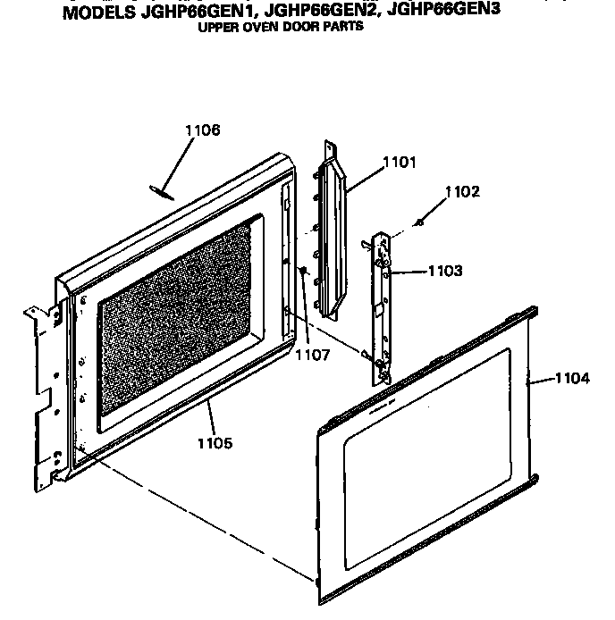 GE JGHP66GEN2 upper oven door parts diagram