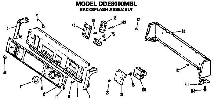 GE DDE9500MBL backsplash for dde8000mbl diagram