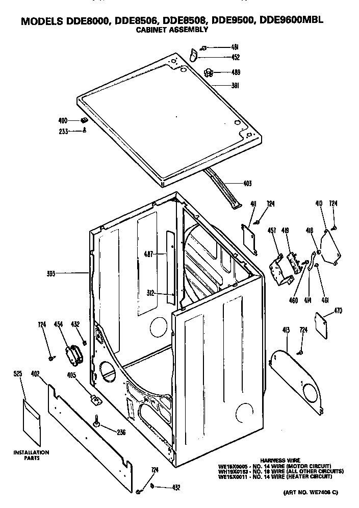 GE DDE9500MBL cabinet diagram