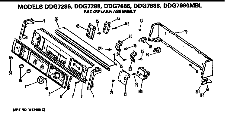 GE DDG7686MBL backsplash for ddg7286, 7288,7686, 7688 and 7980mbl diagram