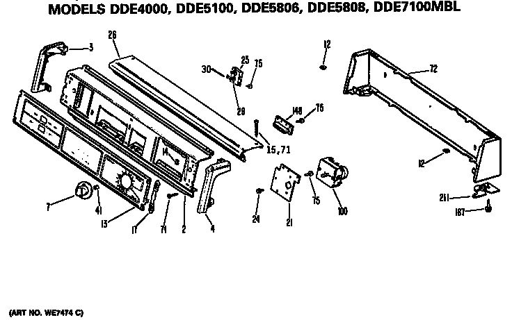 GE DDE7100MBL backsplash diagram