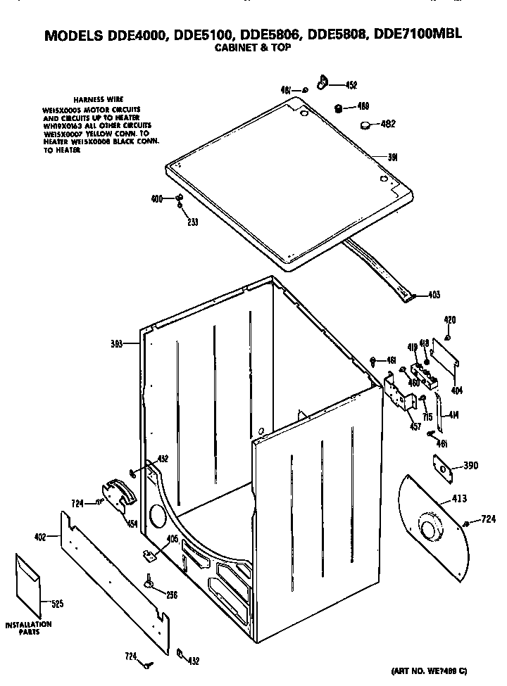 GE DDE7100MBL cabinet and top diagram