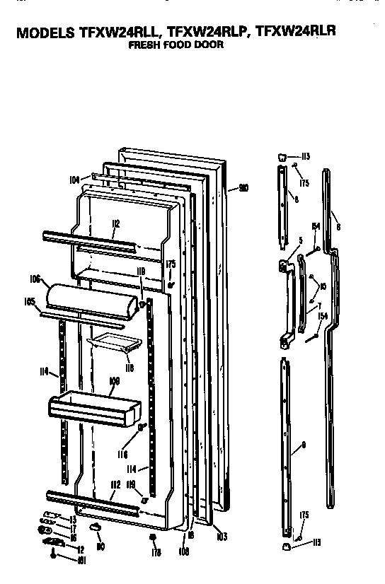 GE TFXW24RLL fresh food door diagram