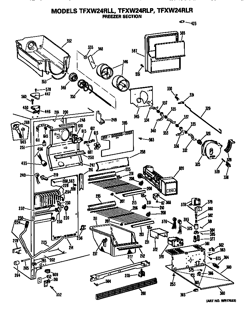 GE TFXW24RLL freezer section diagram