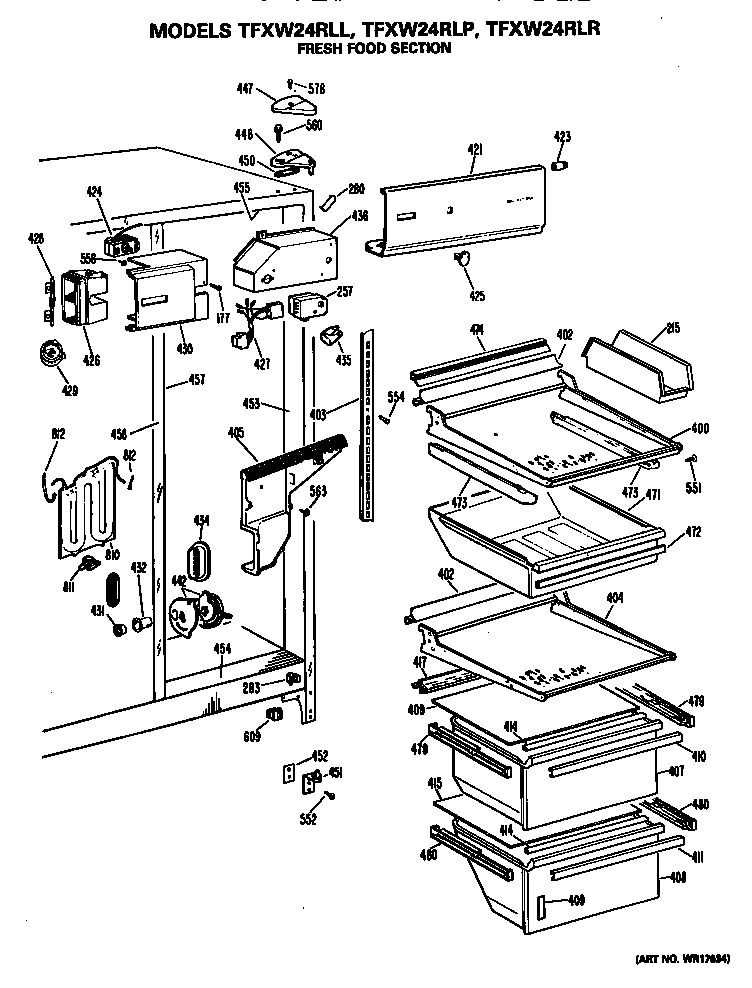 GE TFXW24RLL fresh food section diagram