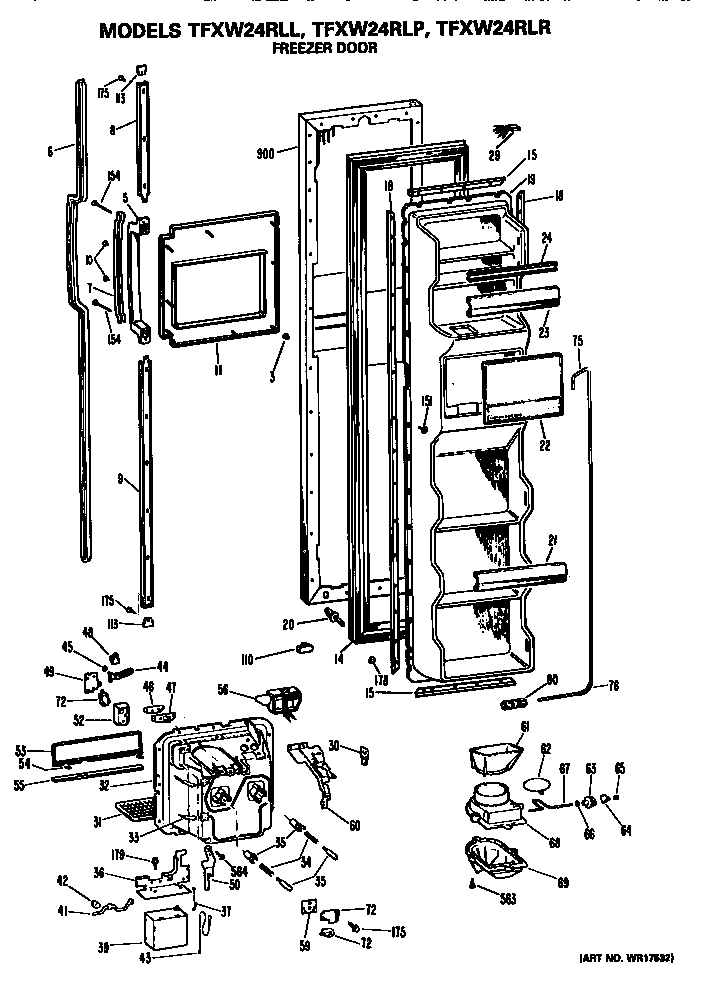 GE TFXW24RLL freezer door diagram