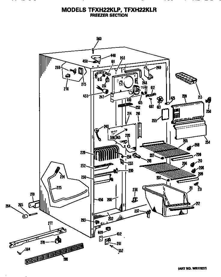 GE TFXH22KLR freezer section diagram