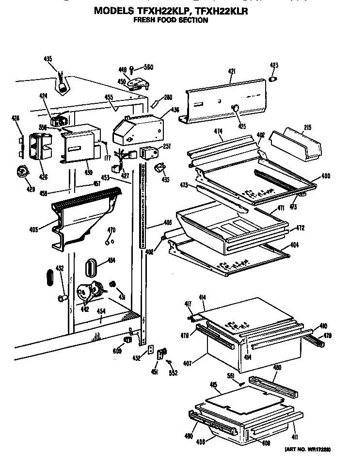 GE TFXH22KLR fresh food section diagram