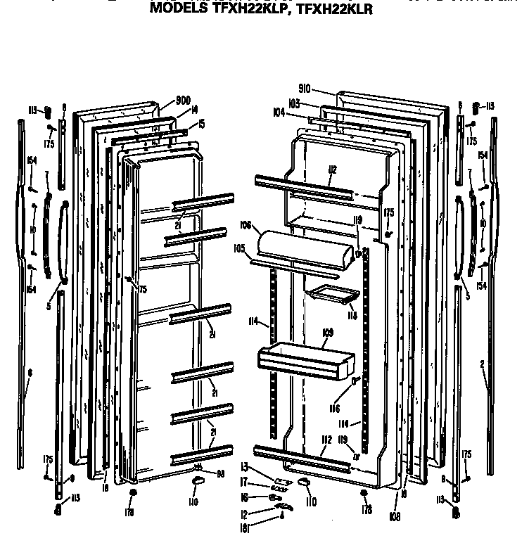 GE TFXH22KLR doors diagram