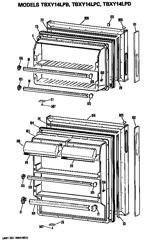 GE TBXY14LPCRWH doors diagram