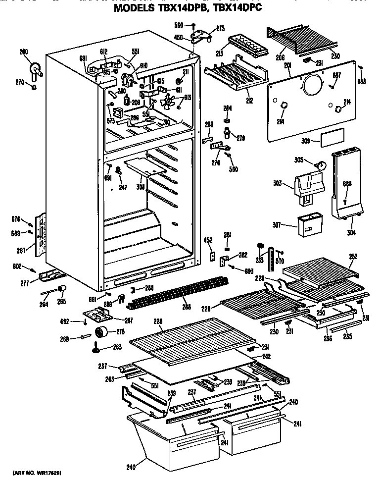 GE TBX14DPCRAD cabinet diagram