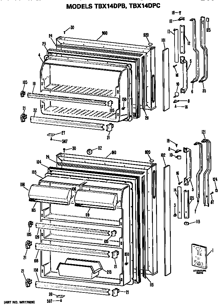 GE TBX14DPCRAD doors diagram
