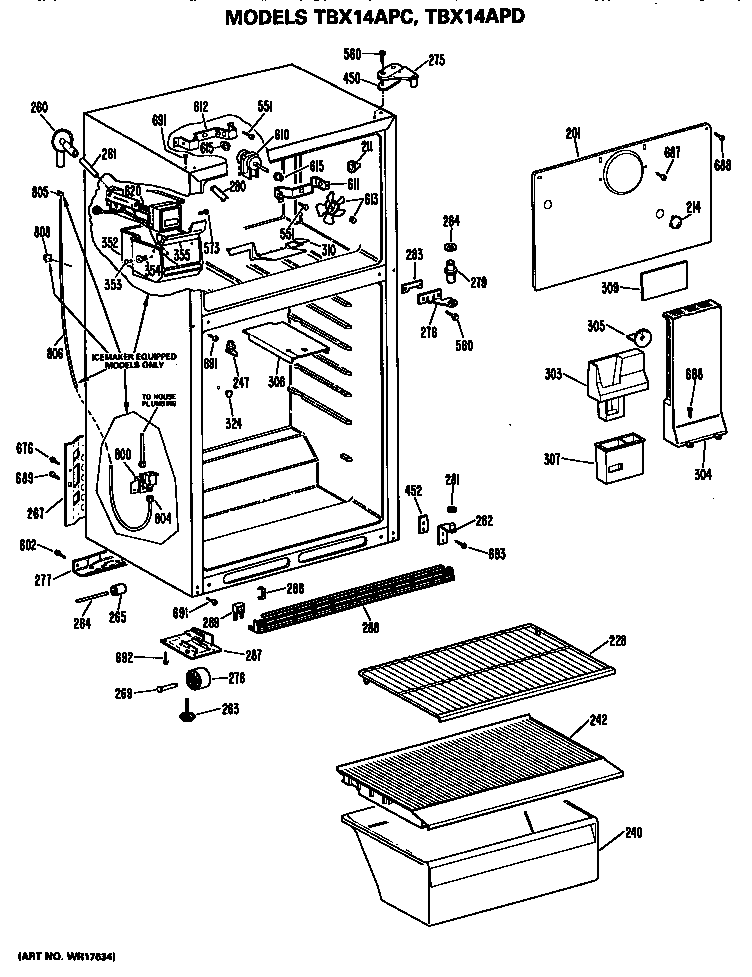 GE TBX14APCRAD cabinet diagram