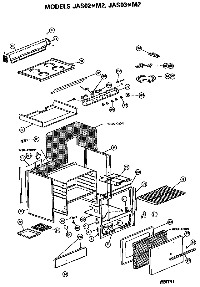 GE JAS02*M2 main body/cooktop/controls diagram