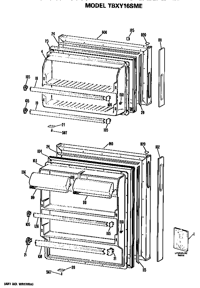 GE TBXY16SMERWH doors diagram