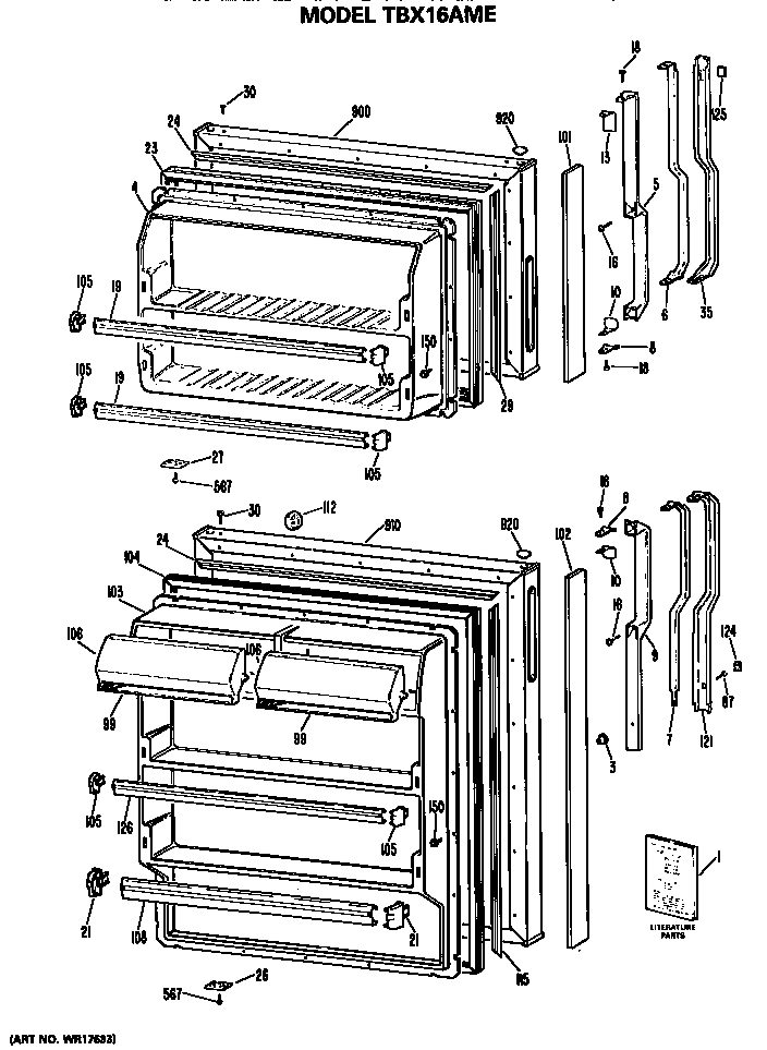 GE TBX16AMERAD doors diagram