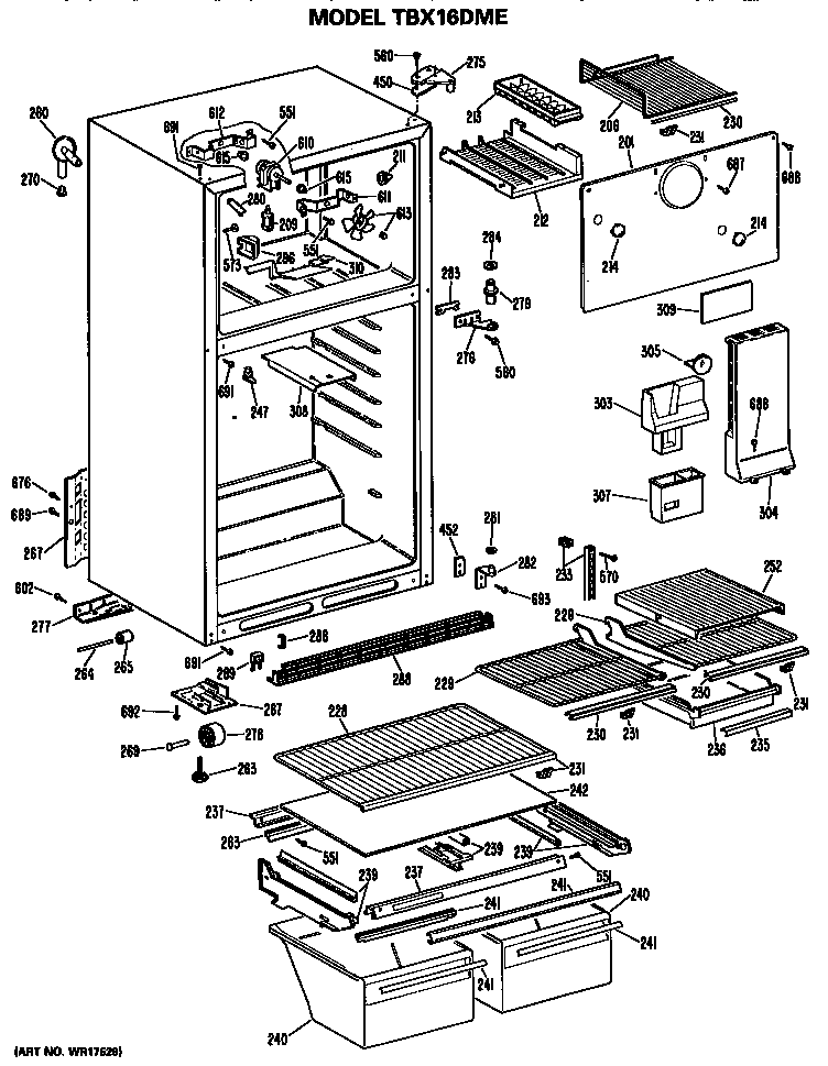 GE TBX16DMERWH cabinet diagram