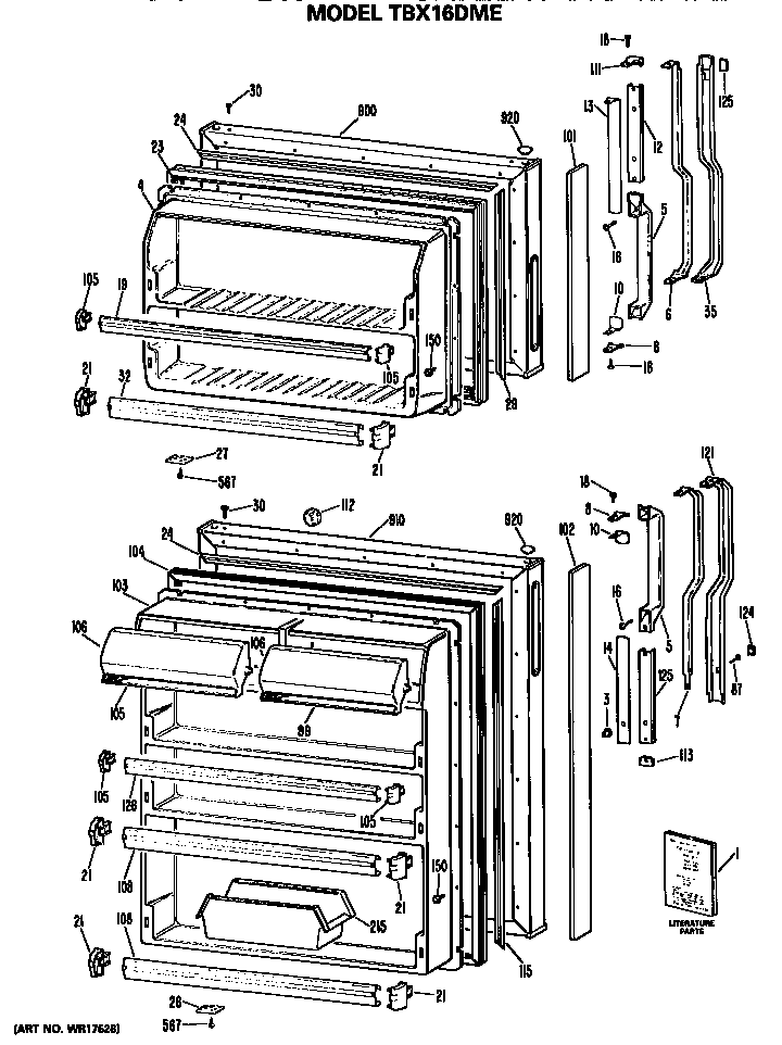 GE TBX16DMERWH doors diagram