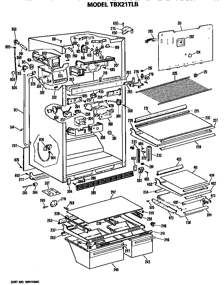 GE TBX21TLBRWH cabinet diagram
