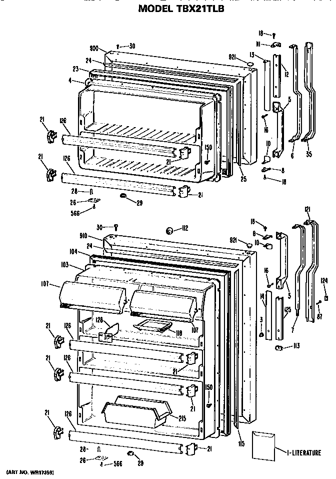 GE TBX21TLBRWH doors diagram