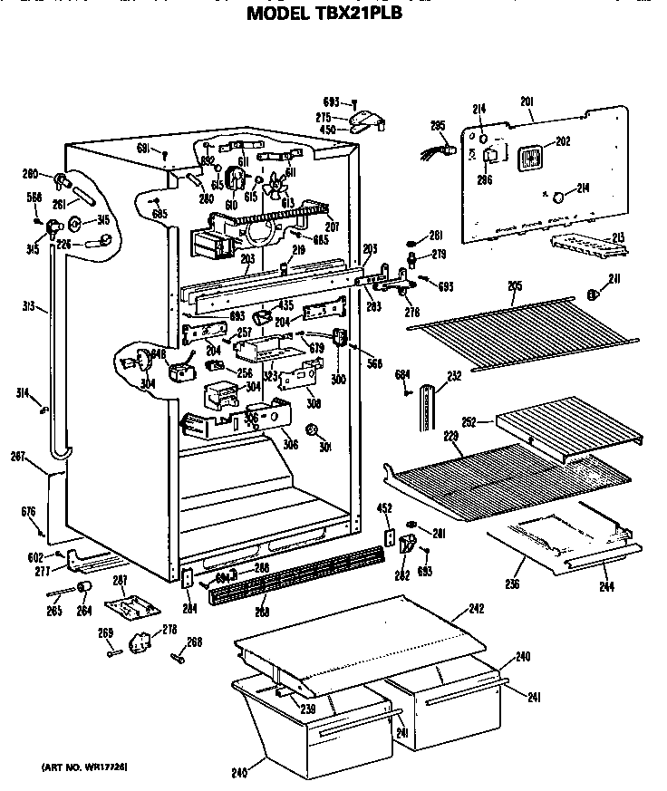 GE TBX21PLBRAD cabinet diagram