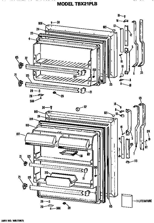 GE TBX21PLBRAD doors diagram