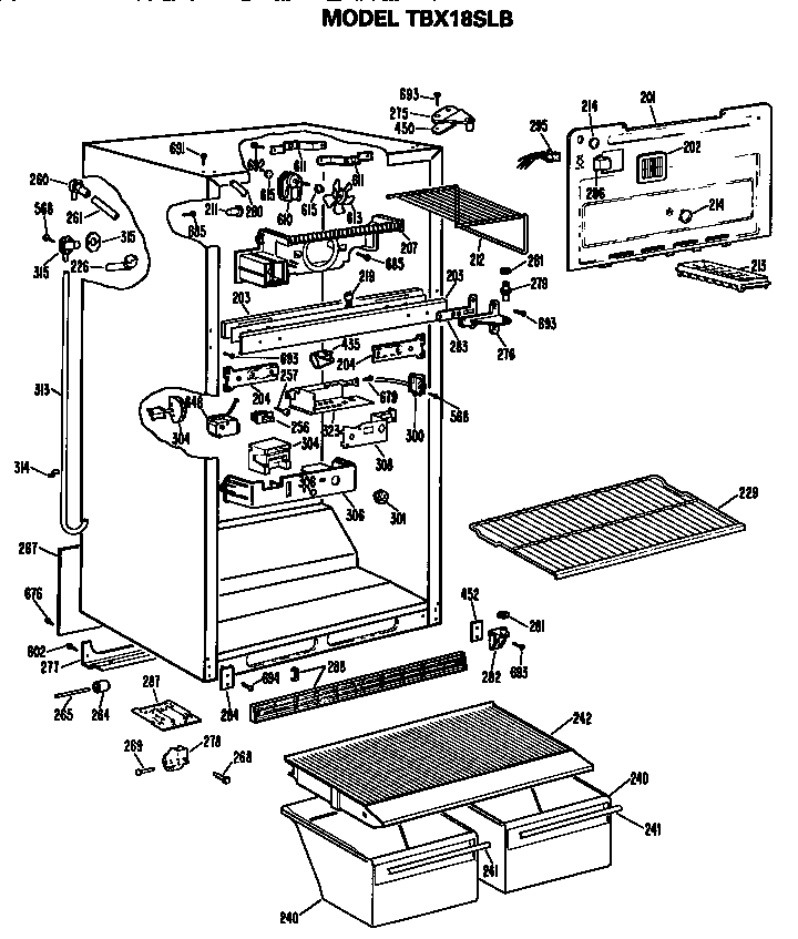 GE TBX18SLBRHA cabinet diagram