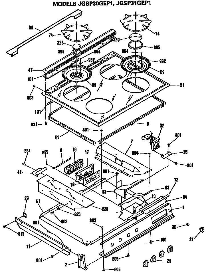 GE JGSP31GEP1 cooktop diagram