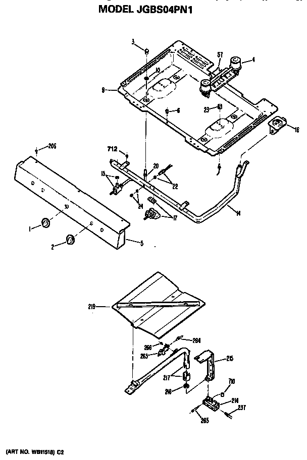 GE JGBS04PN1 burner assembly diagram