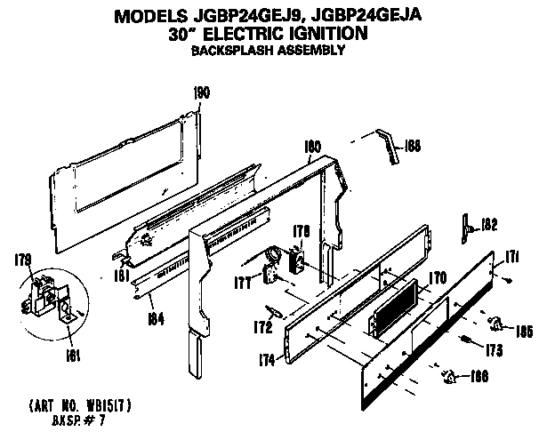 GE JGBP24GEJA backsplash diagram