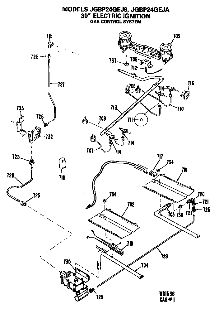 GE JGBP24GEJA burner assembly diagram