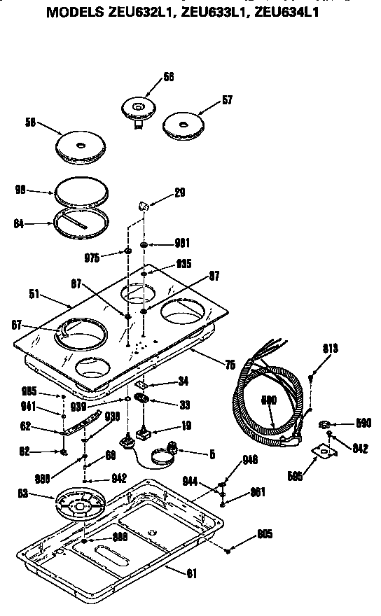 GE ZEU633L1 cooktop diagram