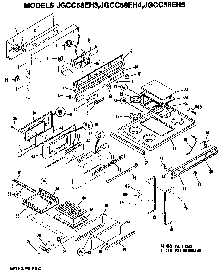 GE JGCC58EH5 cooktop/door/broiler diagram