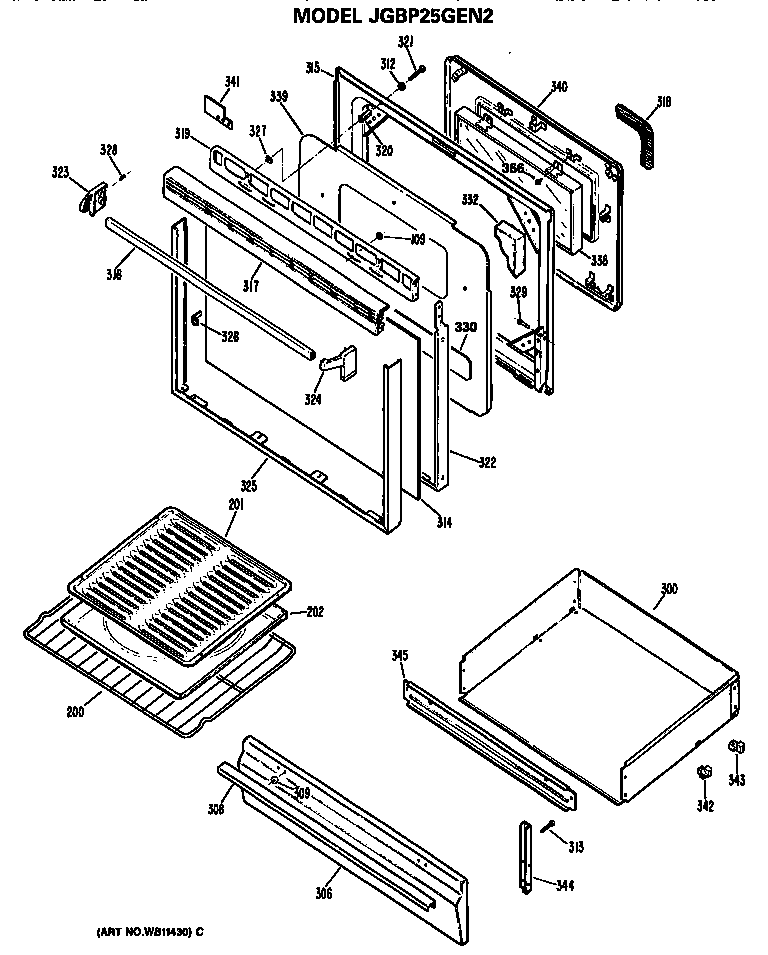 GE JGBP25GEN2 door and drawer assembly diagram