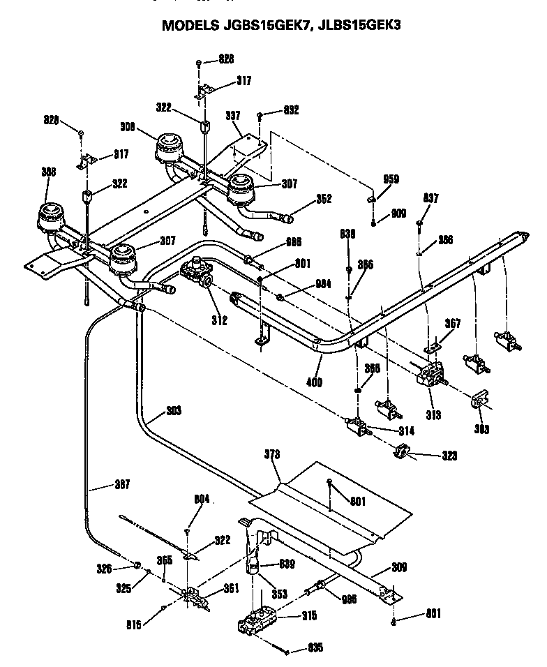 GE JLBS15GEK3 burner assembly diagram