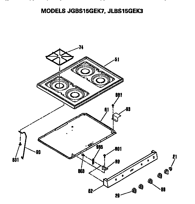 GE JLBS15GEK3 cooktop and controls diagram