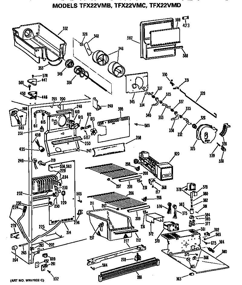 GE TFX22VMC freezer section diagram