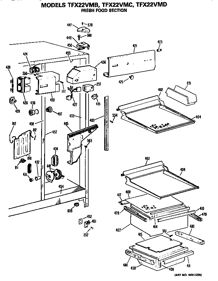 GE TFX22VMC fresh food section diagram