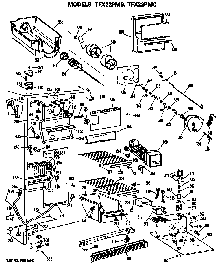 GE TFX22PMB freezer section diagram