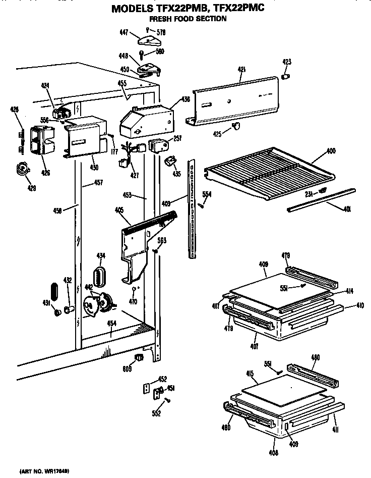 GE TFX22PMB fresh food section diagram