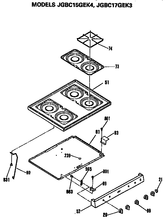 GE JGBC15GEK4 cooktop and controls diagram