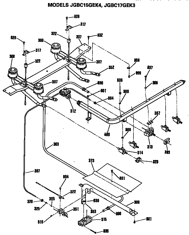 GE JGBC15GEK4 burner assembly diagram