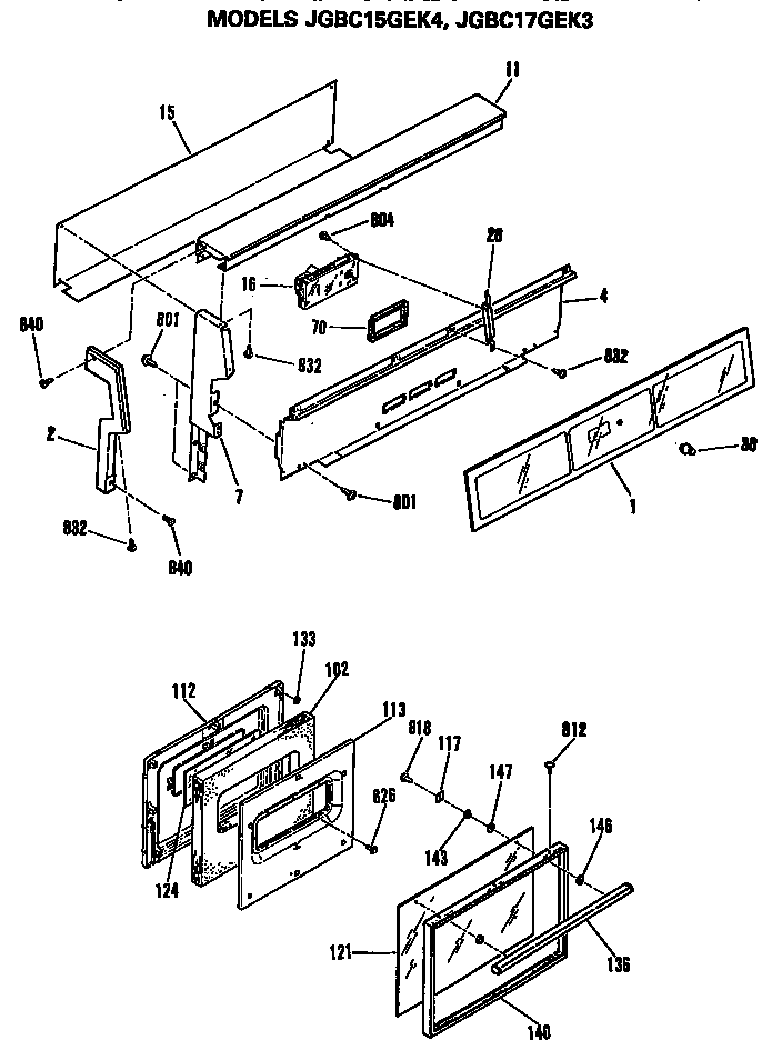 GE JGBC15GEK4 backsplash and oven door diagram
